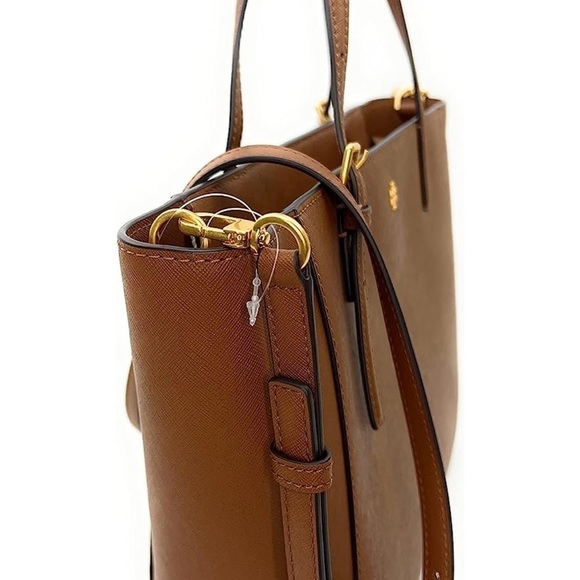 NEW Tory Burch bag tote brown camel tan leather gold tone hardware NWT. - Picture 8 of 12